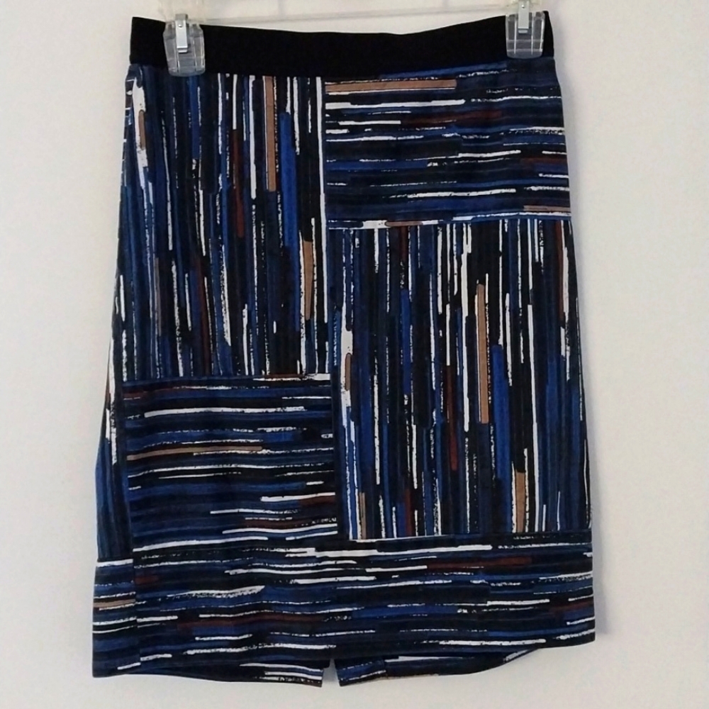 Blue black tan pencil skirt